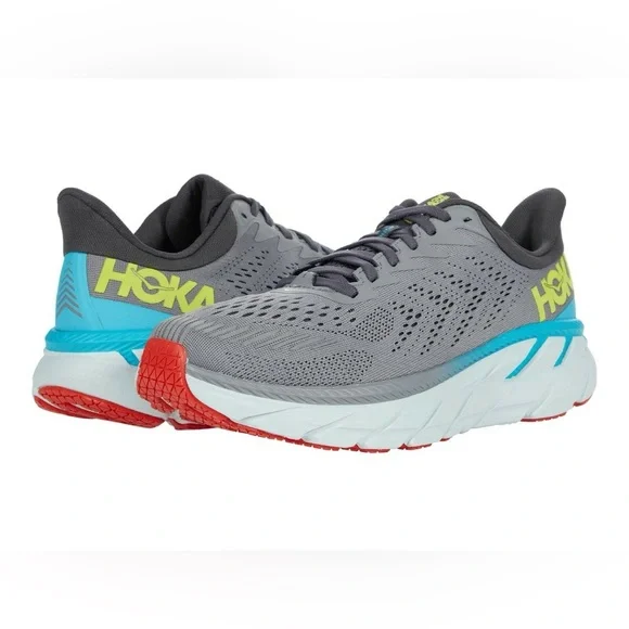 HOKA ONE ONE Clifton 7 Men Road Running Gray Mesh Sneakers Size 9 Men’s - Picture 1 of 12